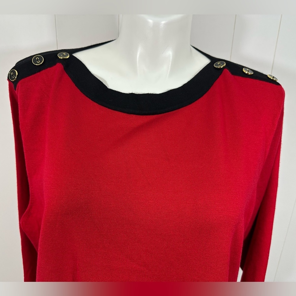 NWT Cable & Gauge Black Red Tunic Boatneck Sweater Plus Sz 3X 3/4 Sleeve - Picture 2 of 10